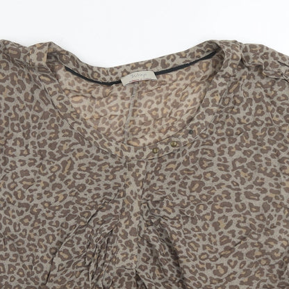 Wrap London Womens Brown Animal Print Viscose Basic Blouse Size 10 Round Neck