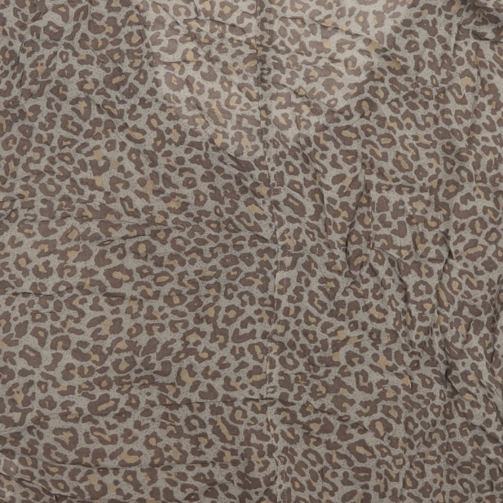Wrap London Womens Brown Animal Print Viscose Basic Blouse Size 10 Round Neck