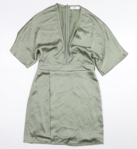 Missguided Womens Green Polyester A-Line Size 14 V-Neck Zip