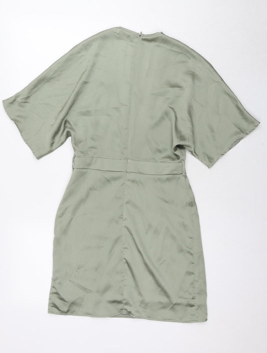 Missguided Womens Green Polyester A-Line Size 14 V-Neck Zip