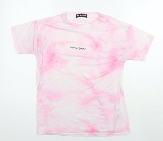 New Girl Order Womens Pink Polyester Basic T-Shirt Size 8 Round Neck - Logo