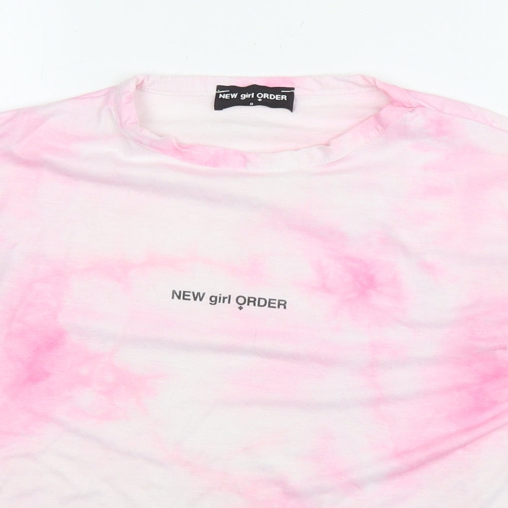 New Girl Order Womens Pink Polyester Basic T-Shirt Size 8 Round Neck - Logo