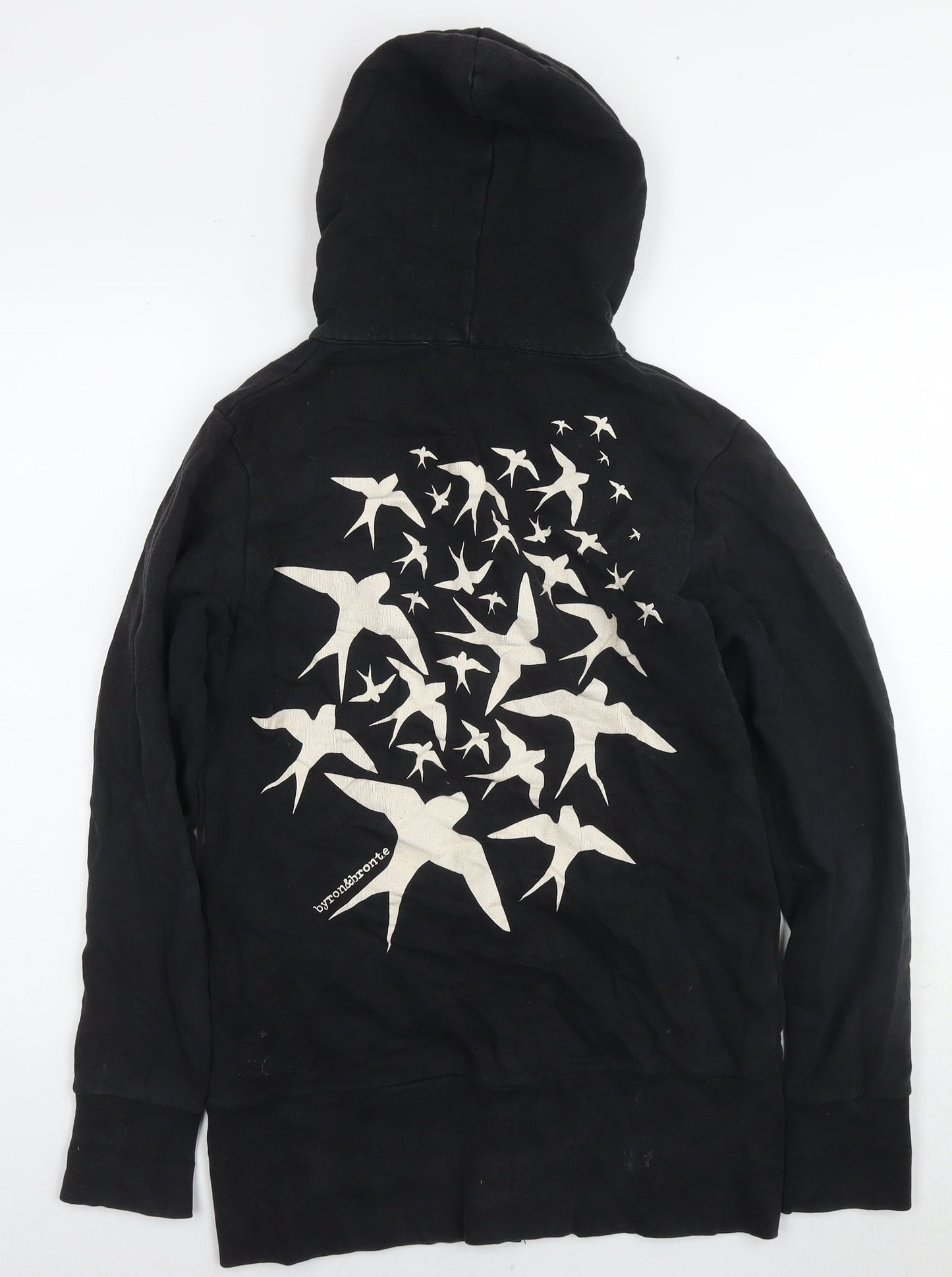 Byron & Bronte Mens Black Cotton Full Zip Hoodie Size S - Birds