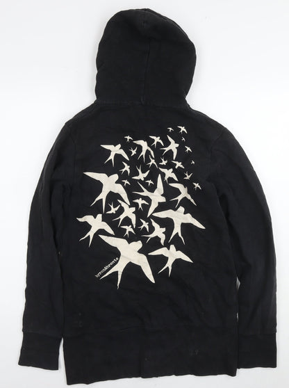 Byron & Bronte Mens Black Cotton Full Zip Hoodie Size S - Birds