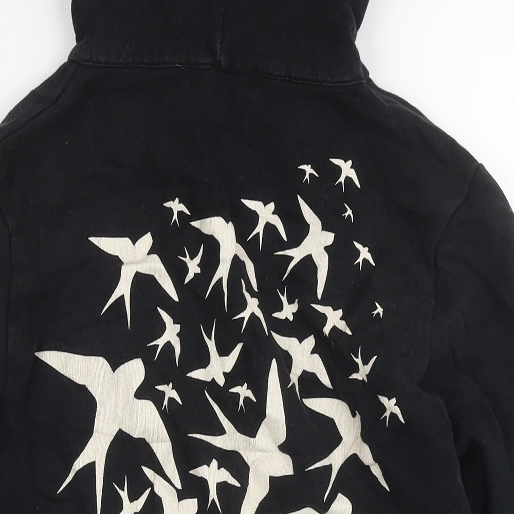 Byron & Bronte Mens Black Cotton Full Zip Hoodie Size S - Birds