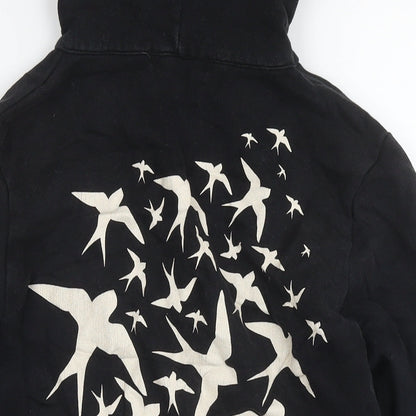 Byron & Bronte Mens Black Cotton Full Zip Hoodie Size S - Birds