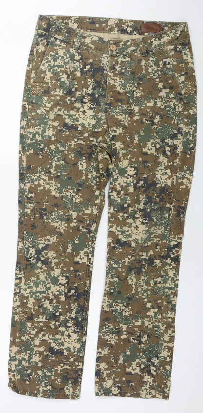 ASOS Mens Brown Camouflage Cotton Trousers Size 30 in L32 in Regular Button