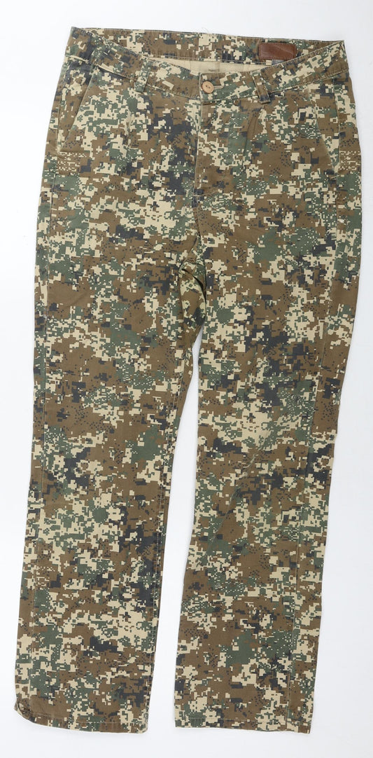 ASOS Mens Brown Camouflage Cotton Trousers Size 30 in L32 in Regular Button