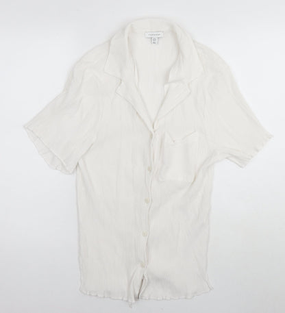 Topshop Womens White Viscose Basic Button-Up Size 8 Collared