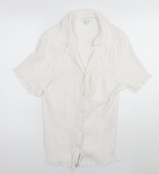 Topshop Womens White Viscose Basic Button-Up Size 8 Collared