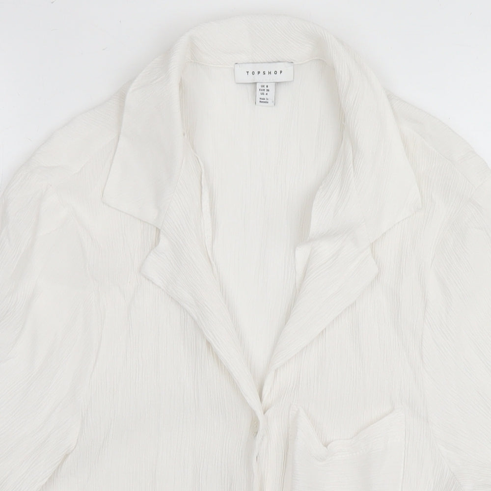 Topshop Womens White Viscose Basic Button-Up Size 8 Collared