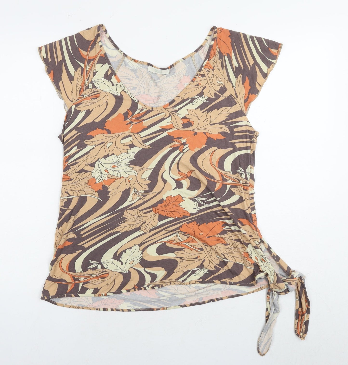 Marks and Spencer Womens Brown Geometric Viscose Basic Blouse Size 16 V-Neck