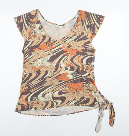 Marks and Spencer Womens Brown Geometric Viscose Basic Blouse Size 16 V-Neck