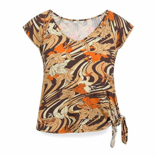 Marks & Spencer Womens Brown Geometric Viscose Basic Blouse Size 16 V-Neck