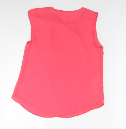Mango Womens Pink Polyester Basic Blouse Size XS Round Neck