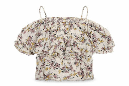 Miss Selfridge Womens Beige Floral Viscose Basic Blouse Size 8 Off the Shoulder - Beaded Detail Cold Shoulder