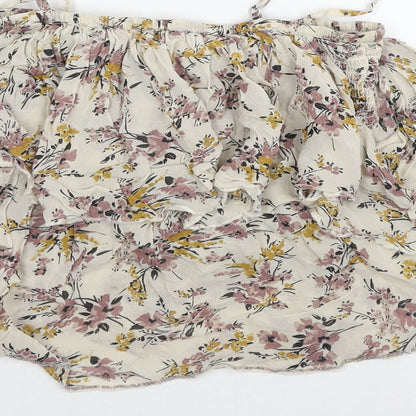 Miss Selfridge Womens Beige Floral Viscose Basic Blouse Size 8 Off the Shoulder - Beaded Detail Cold Shoulder