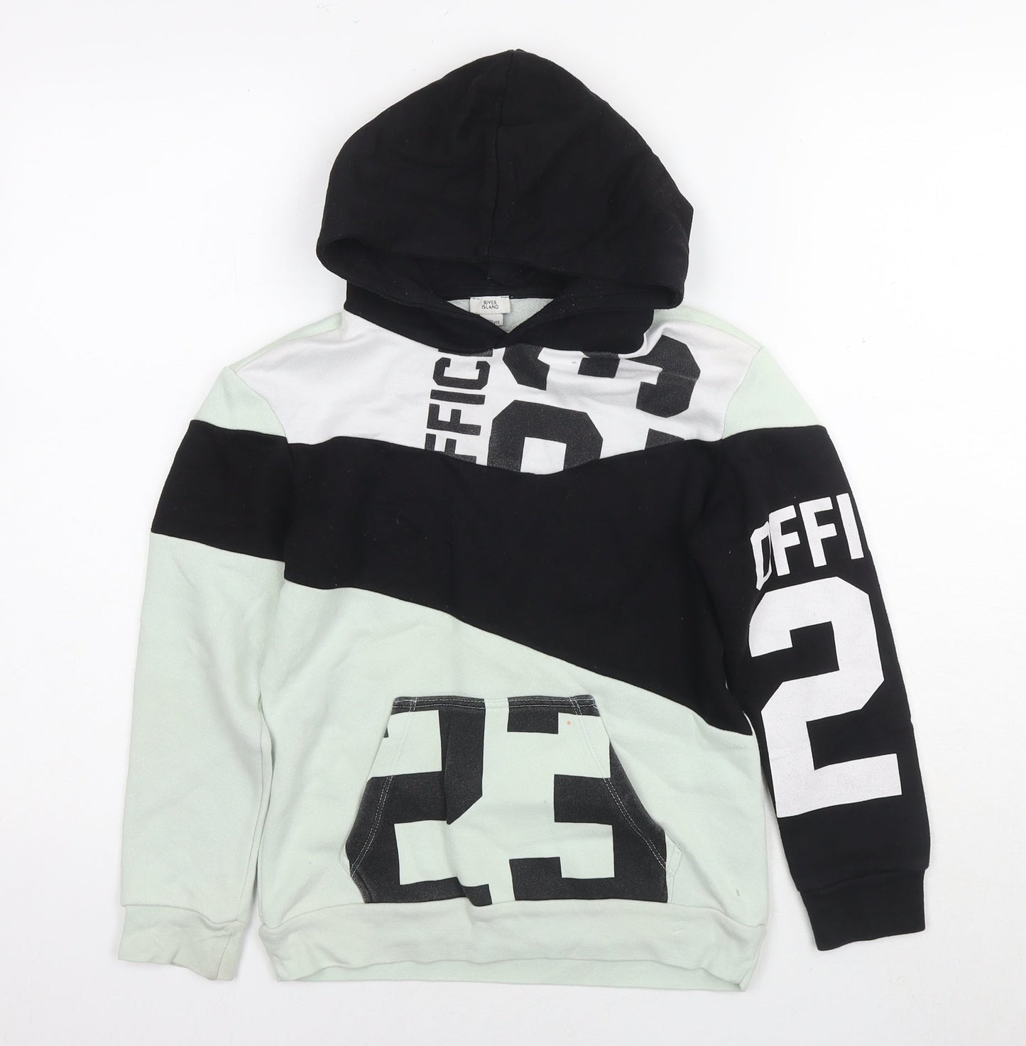 River Island Boys Green Cotton Pullover Hoodie Size 7-8 Years Pullover - 23