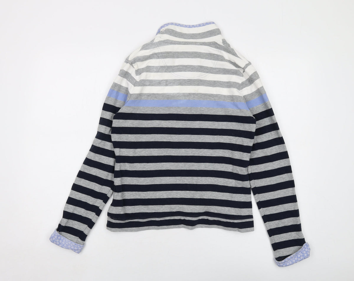Back view of Maine New England women’s grey striped cotton pullover sweatshirt, size UK 10, button