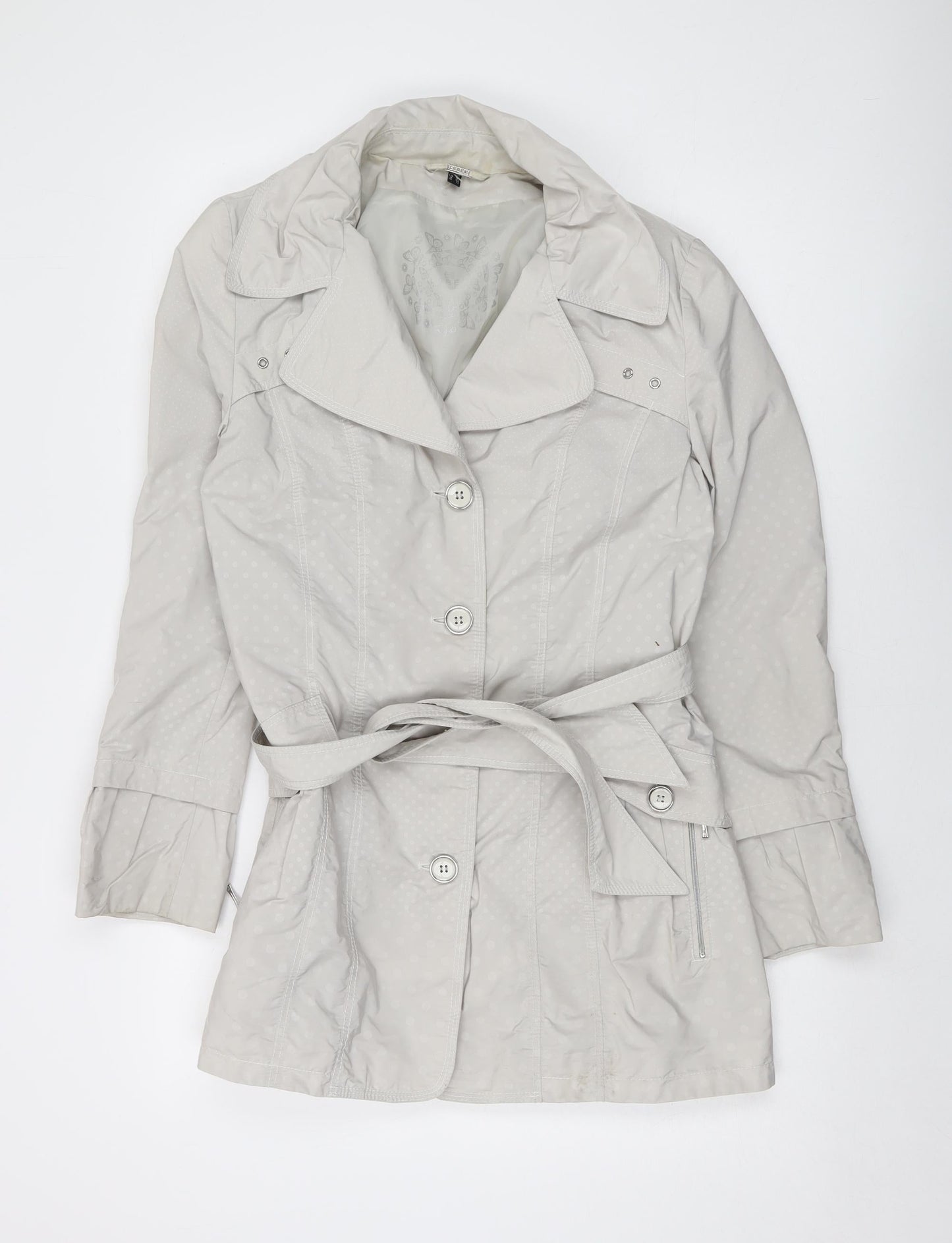 Lebelk Womens Grey Polka Dot Jacket Size 12 Button