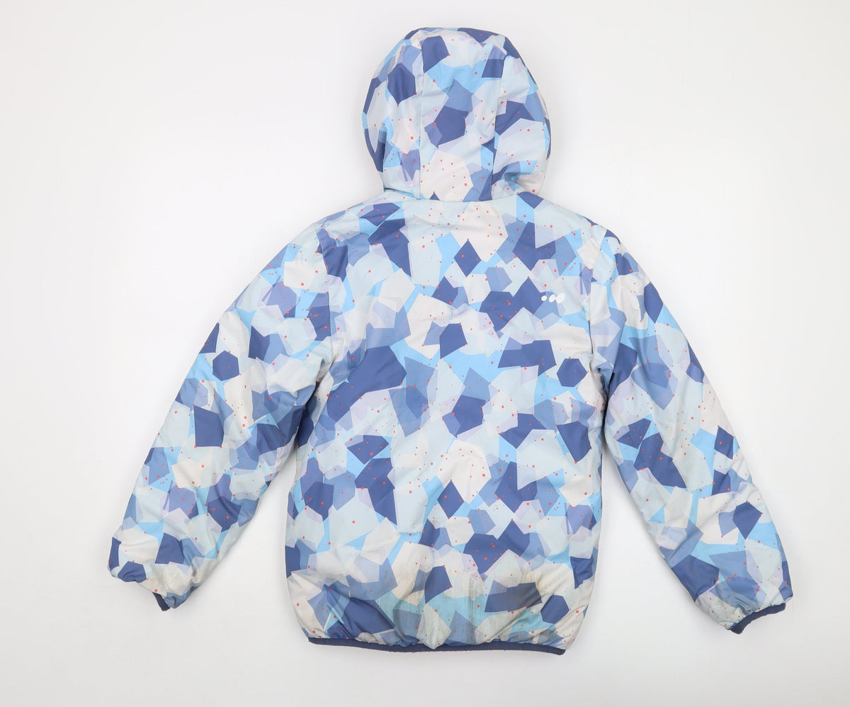 Back view of Reverse boys’ blue geometric jacket, size 10, years zip
