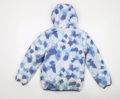 Back view of Reverse boys’ blue geometric jacket, size 10, years zip
