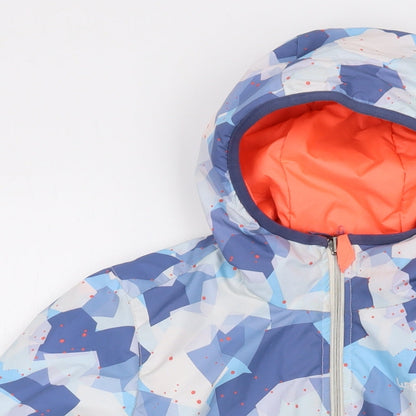 Close-up detail of Reverse boys’ blue geometric jacket, size 10, years zip