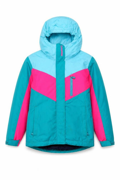 Front view of Camprio girls’ blue jacket, size 7-8, years zip