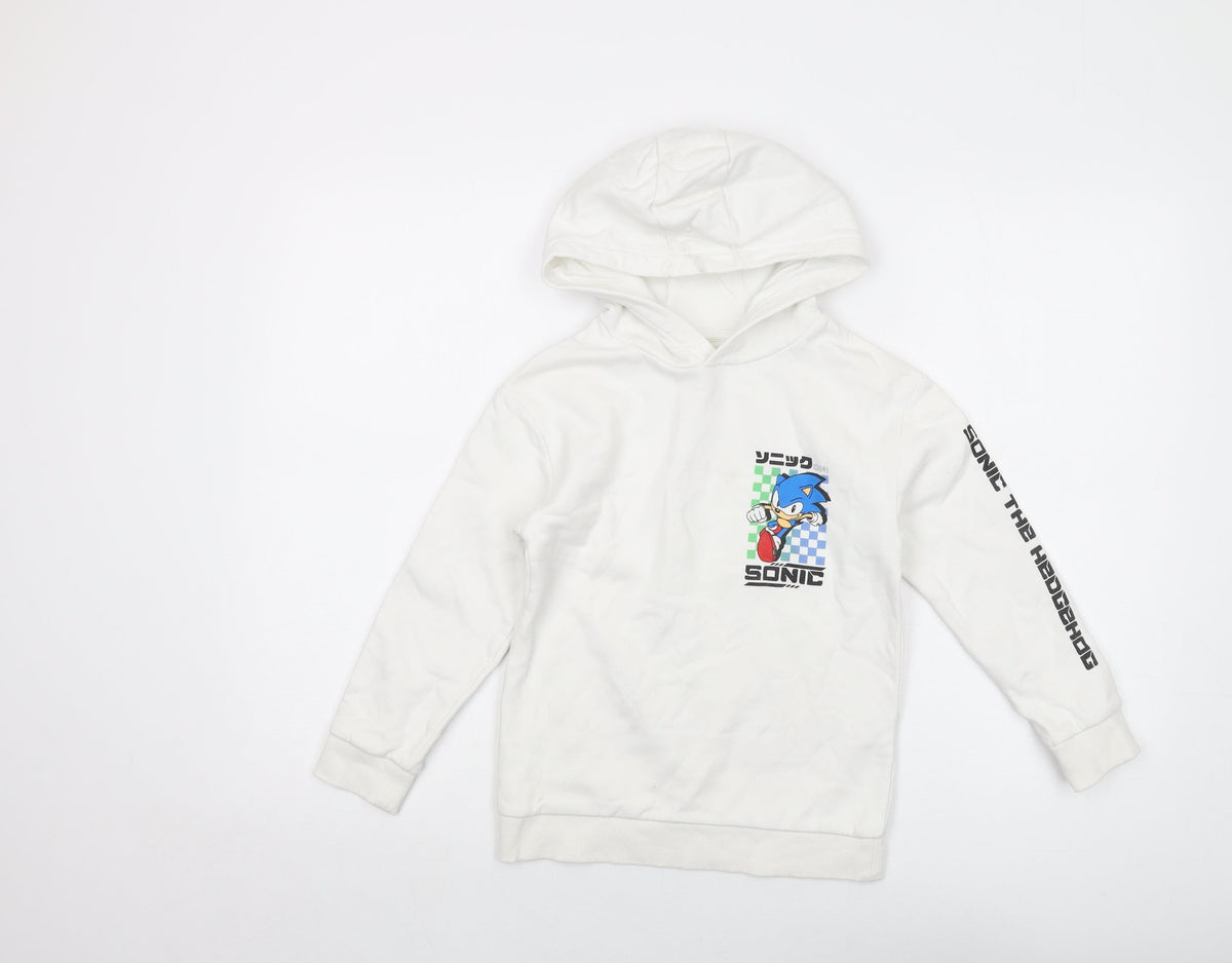 Sonic Boys White Cotton Pullover Hoodie Size 7-8 Years Pullover