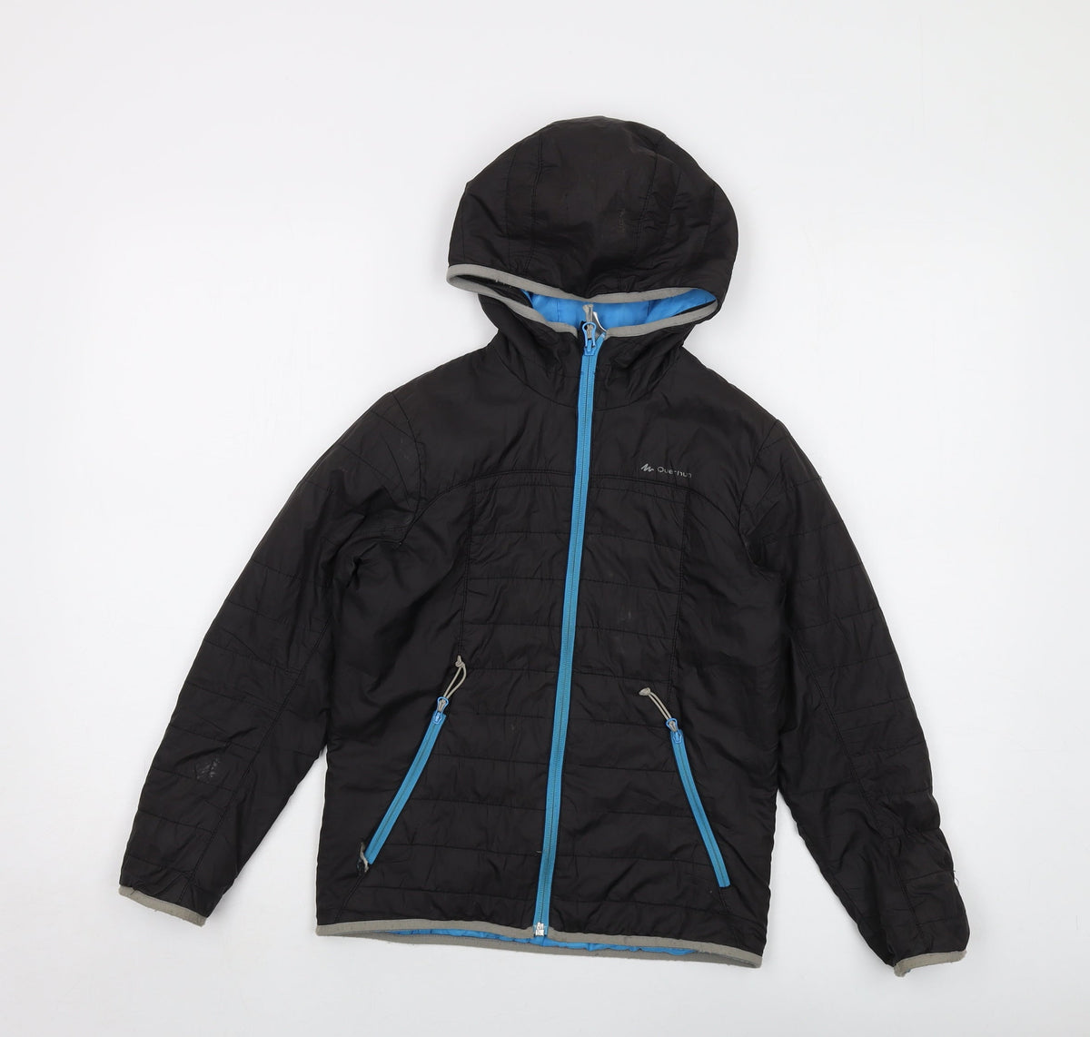 Additional front view of Quechua boys’ black puffer jacket jacket, size 10, years zip