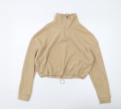 Brave Soul Womens Beige Polyester Pullover Sweatshirt Size S Zip