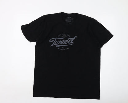 Tweed Mens Black Cotton T-Shirt Size L Crew Neck