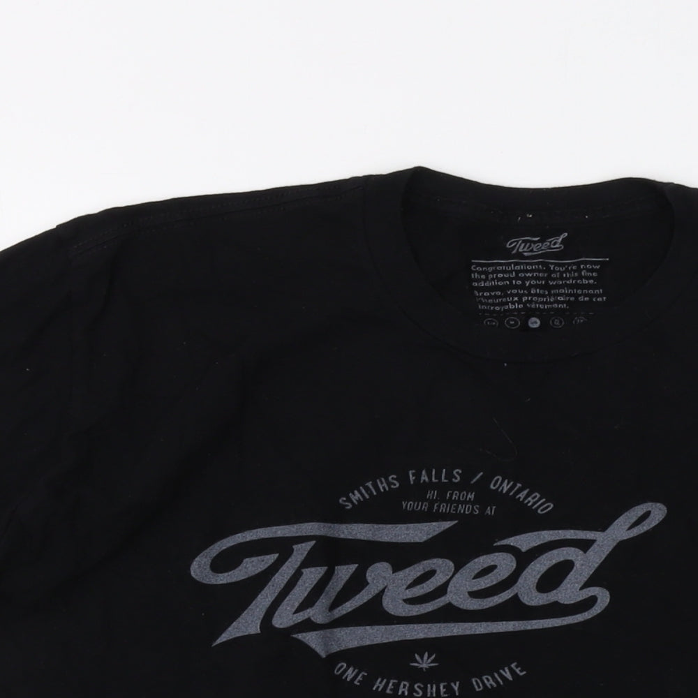 Tweed Mens Black Cotton T-Shirt Size L Crew Neck