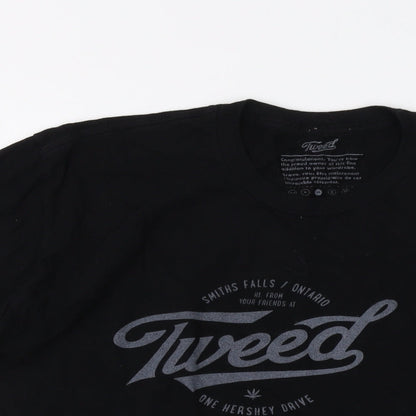 Tweed Mens Black Cotton T-Shirt Size L Crew Neck