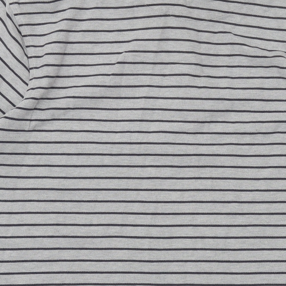 Lands' End Mens Grey Striped Cotton Polo Size M Collared Button