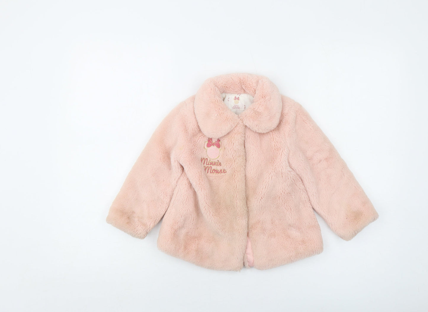 Disney Girls Pink Jacket Size 24 Months Snap - Faux Fur Minnie Mouse