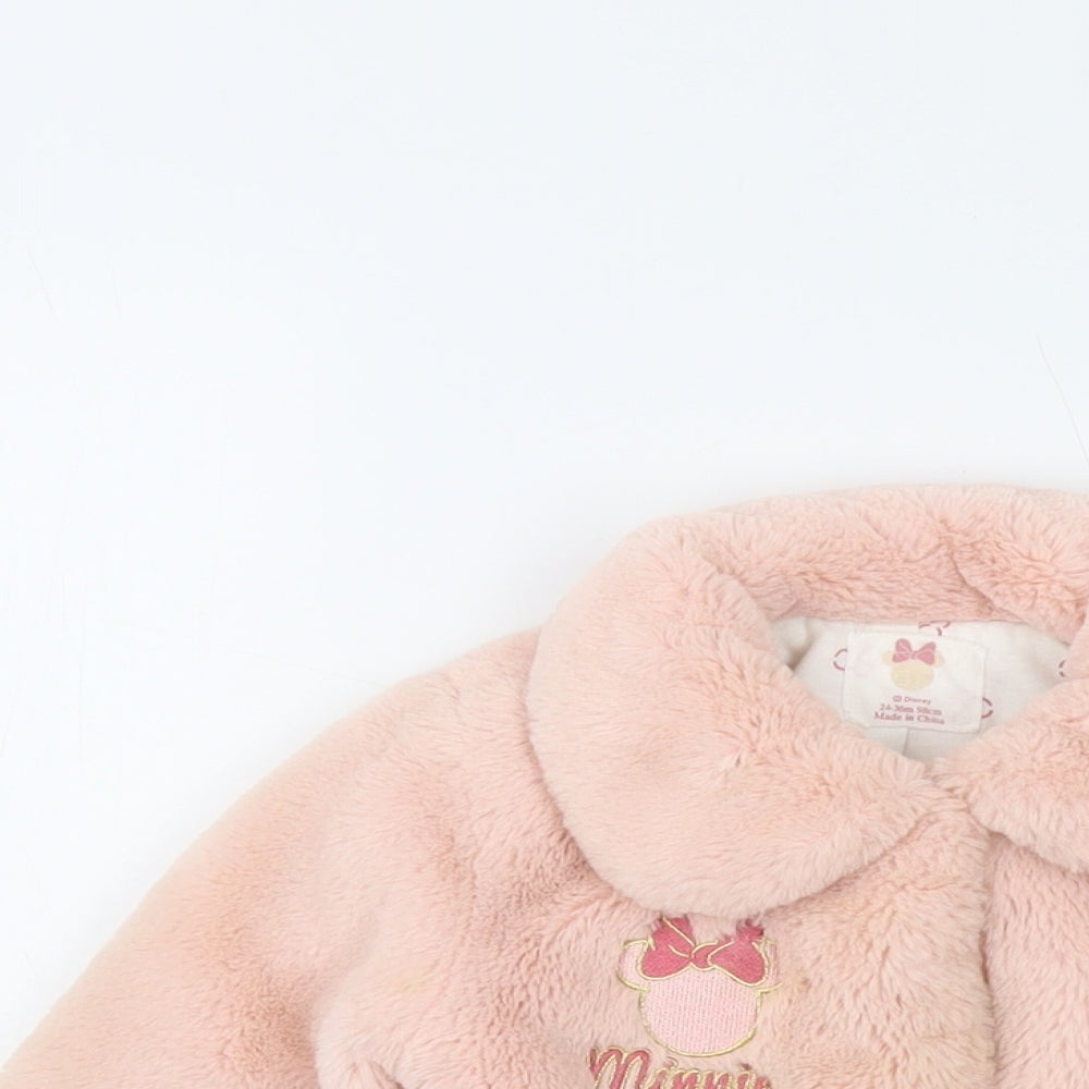 Disney Girls Pink Jacket Size 24 Months Snap - Faux Fur Minnie Mouse