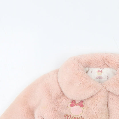 Disney Girls Pink Jacket Size 24 Months Snap - Faux Fur Minnie Mouse