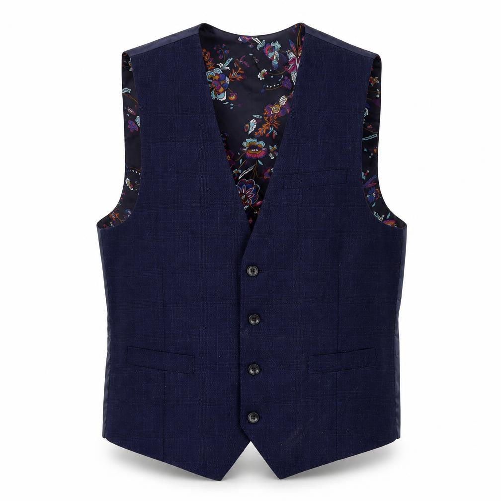 Front view of Feraud Vintage men’s blue polyester jacket suit waistcoat, size 42, regular