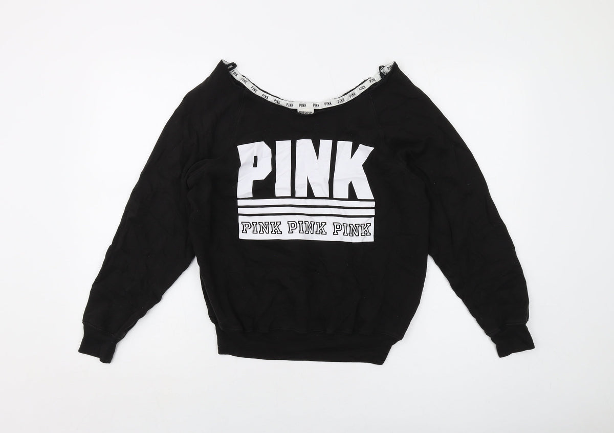PINK Womens Black Cotton Pullover Sweatshirt Size XS Pullover