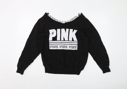 PINK Womens Black Cotton Pullover Sweatshirt Size XS Pullover