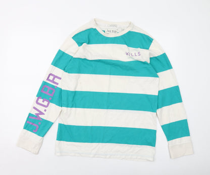 Jack Wills Mens Green Striped Cotton T-Shirt Size S Round Neck
