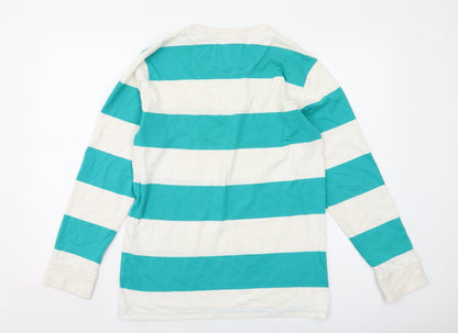 Jack Wills Mens Green Striped Cotton T-Shirt Size S Round Neck