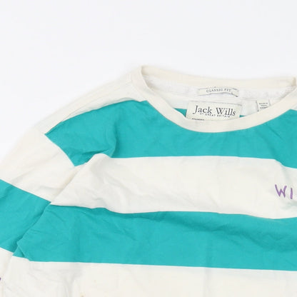 Jack Wills Mens Green Striped Cotton T-Shirt Size S Round Neck