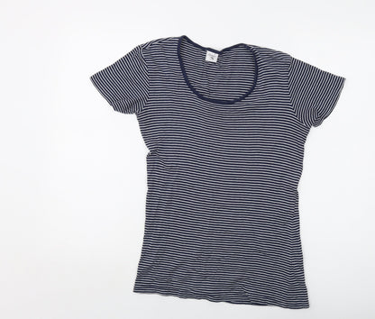 Cotton Traders Womens Blue Striped Cotton Basic T-Shirt Size 10 Round Neck