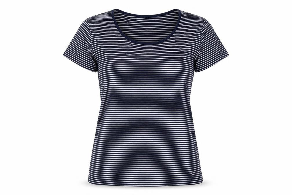 Cotton Traders Womens Blue Striped Cotton Basic T-Shirt Size 10 Round Neck