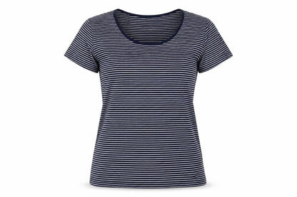 Cotton Traders Womens Blue Striped Cotton Basic T-Shirt Size 10 Round Neck