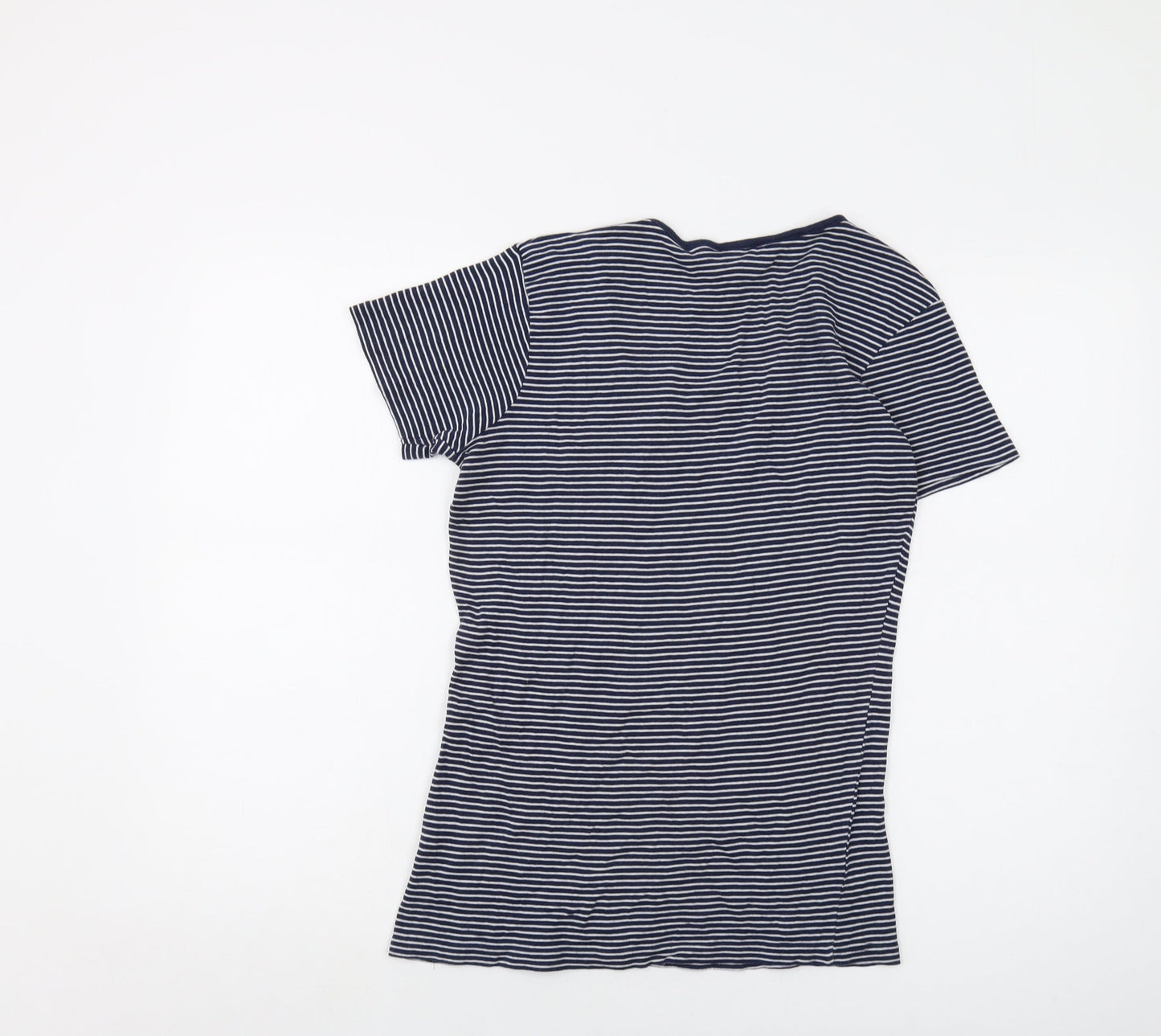 Cotton Traders Womens Blue Striped Cotton Basic T-Shirt Size 10 Round Neck