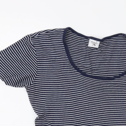 Cotton Traders Womens Blue Striped Cotton Basic T-Shirt Size 10 Round Neck