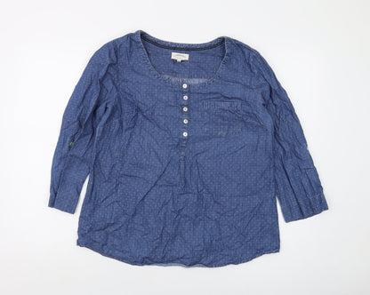 Cambridge Womens Black Geometric Cotton Basic Blouse Size L Round Neck